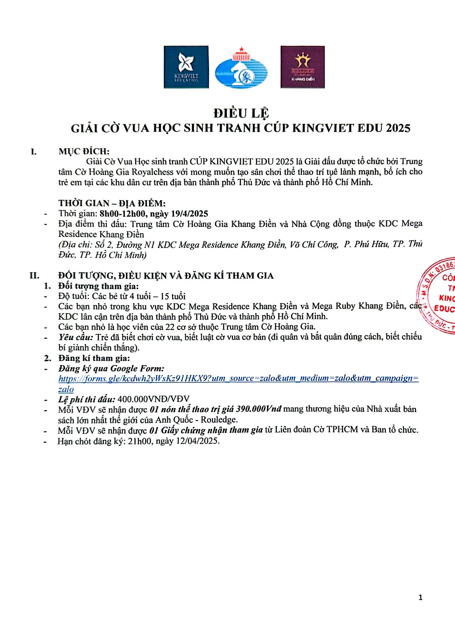 Giải cờ vua học sinh tranh cúp KingViet Edu 2025